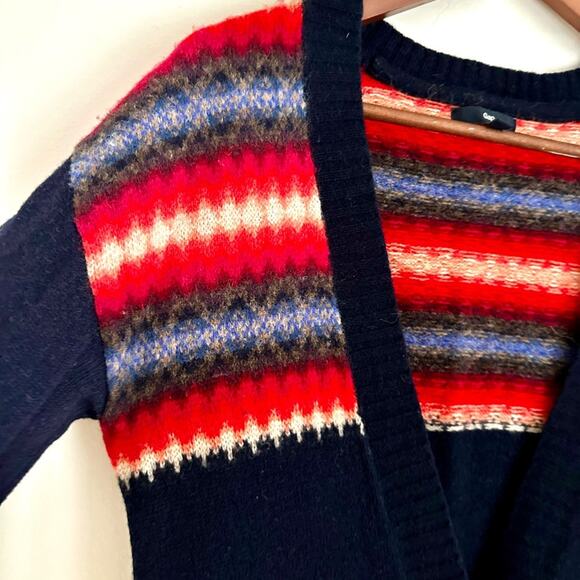 Gap lambswool cardigan with pockets women's size small dark blue bright stripes - Picture 5 of 7